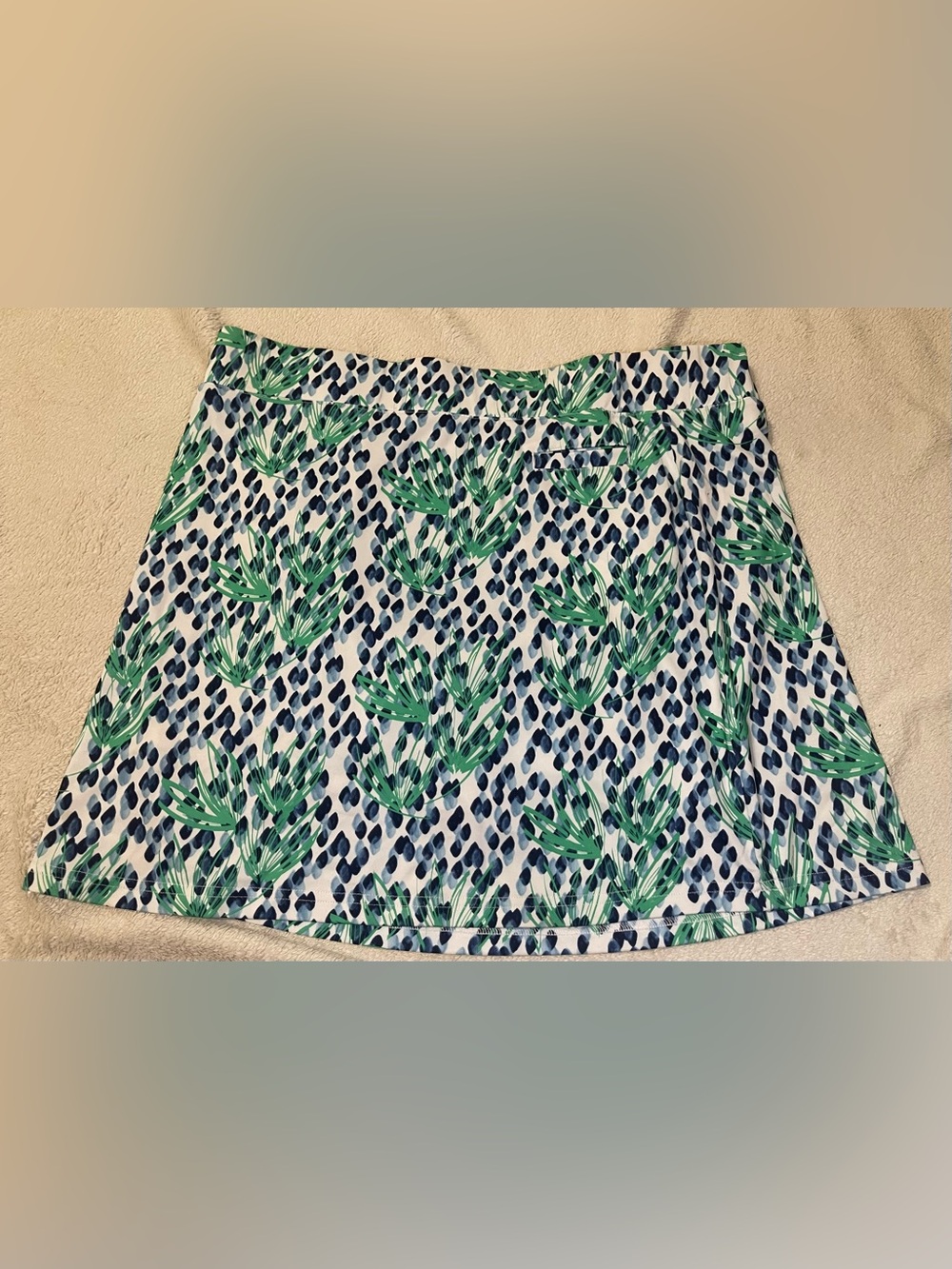 Pebble Beach Women’s Printed Skort W Green Palm Leaves and Blue Spots XL NWOT